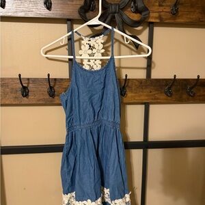 Blue Sleeveless Dress with Lace Details